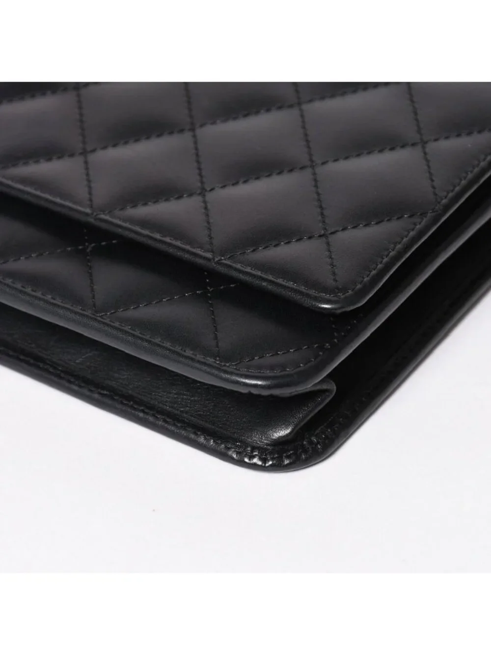 Chanel Cambon Line Chain Wallet Quilted Lambskin CC Logo Patent Black Pink
